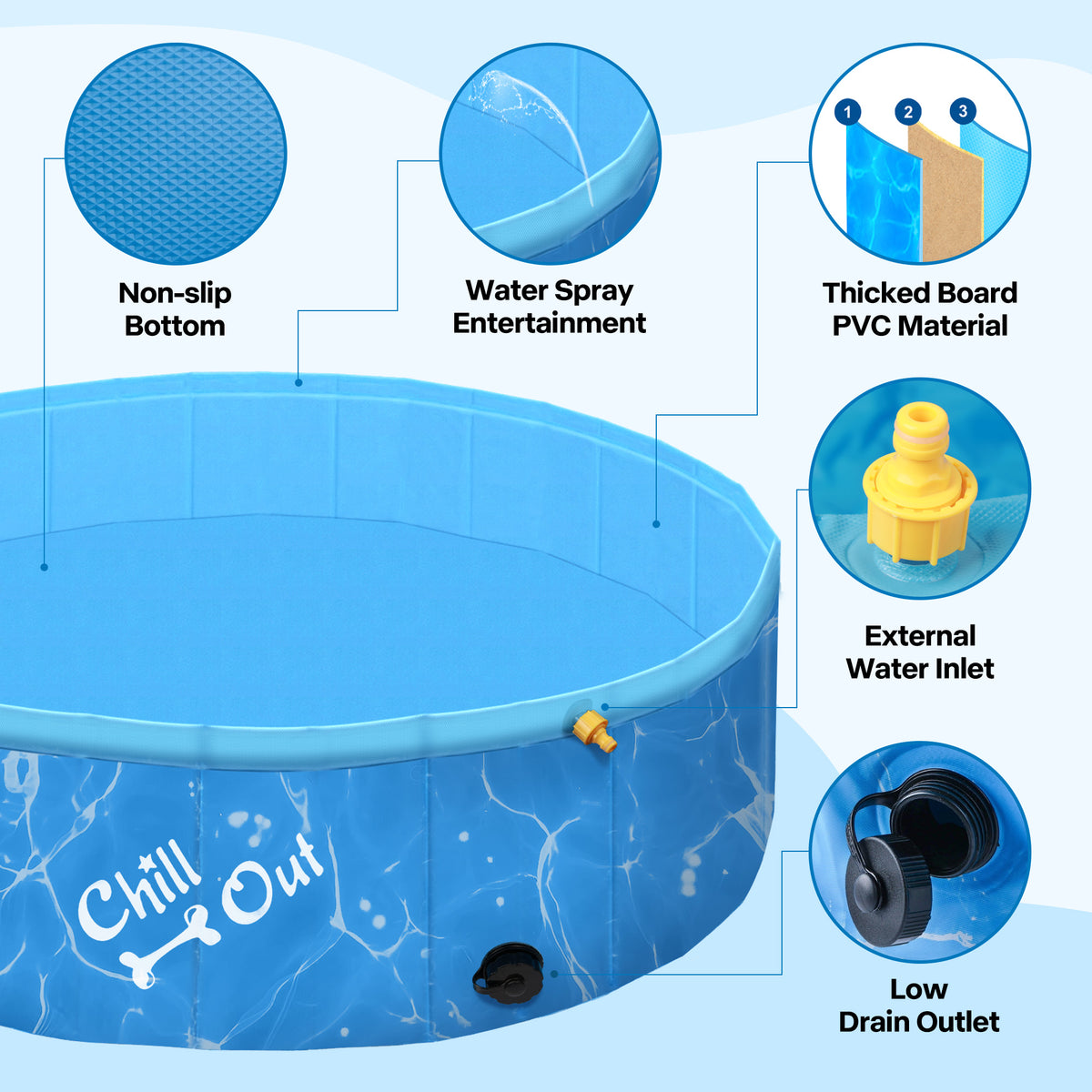 Chill Out - Dog Pool - 2-in-1 Foldable Sprinking Pool  for Outdoor Backyard