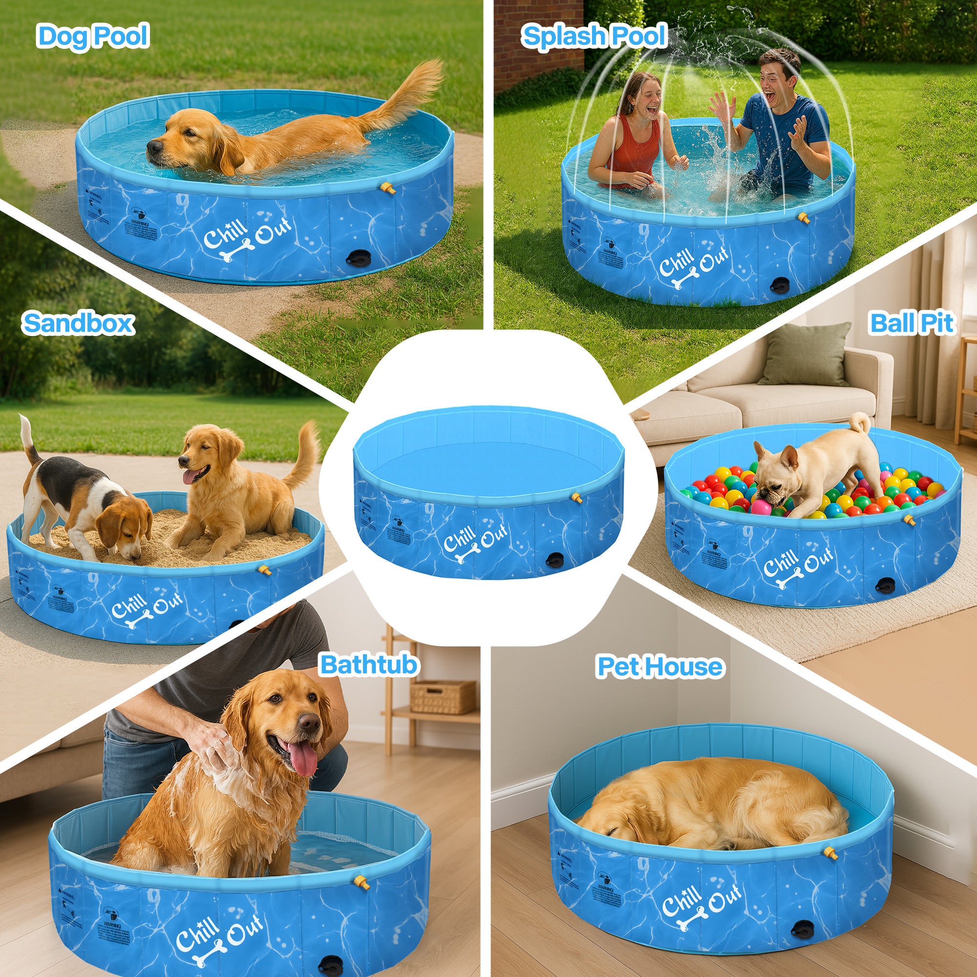 Sprinking Pool Chill Out - Dog Pool - 2-in-1 Foldable Sprinking Pool for Outdoor Backyard