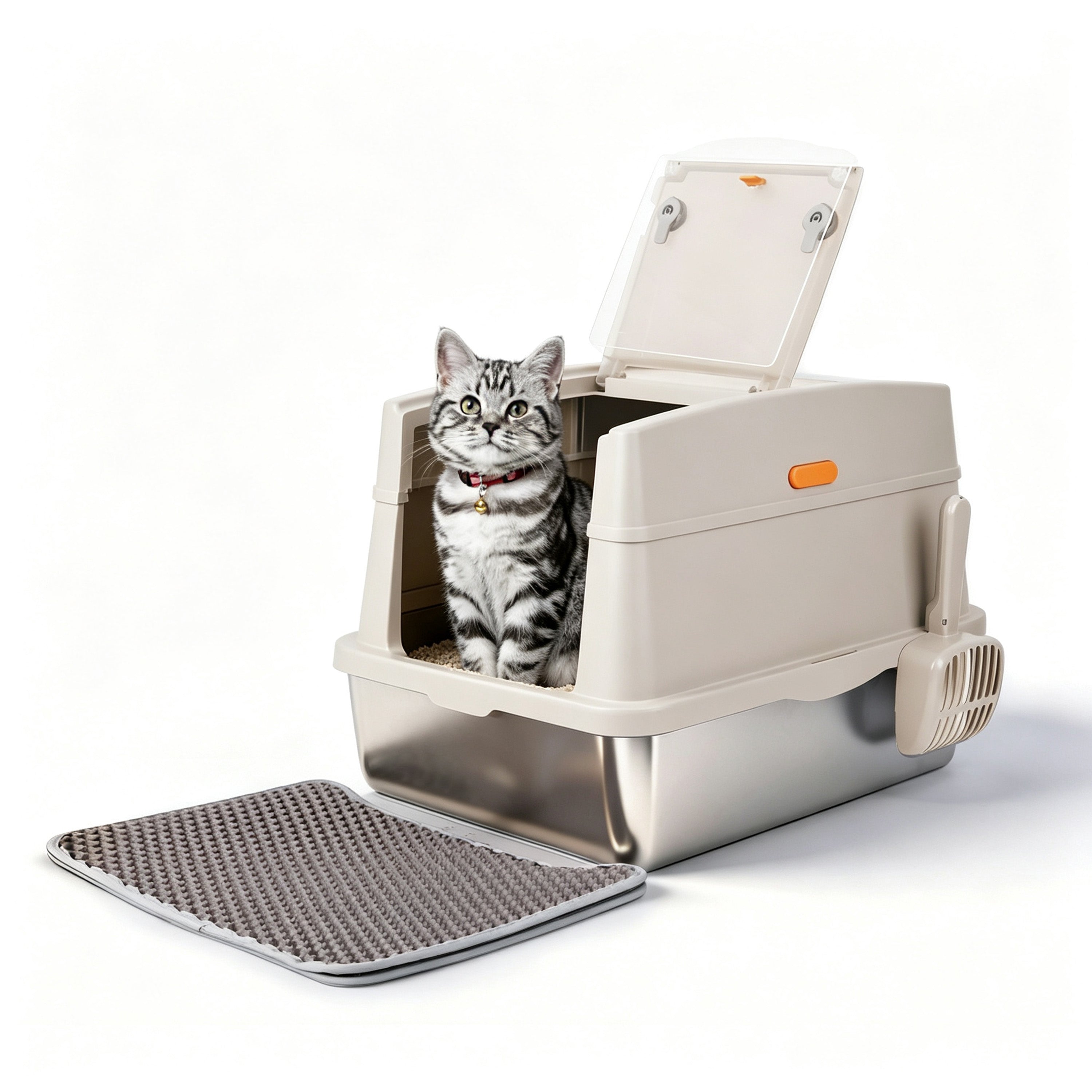 Go Fresh - Cat Litter Box Hooded Stainless Steel Base