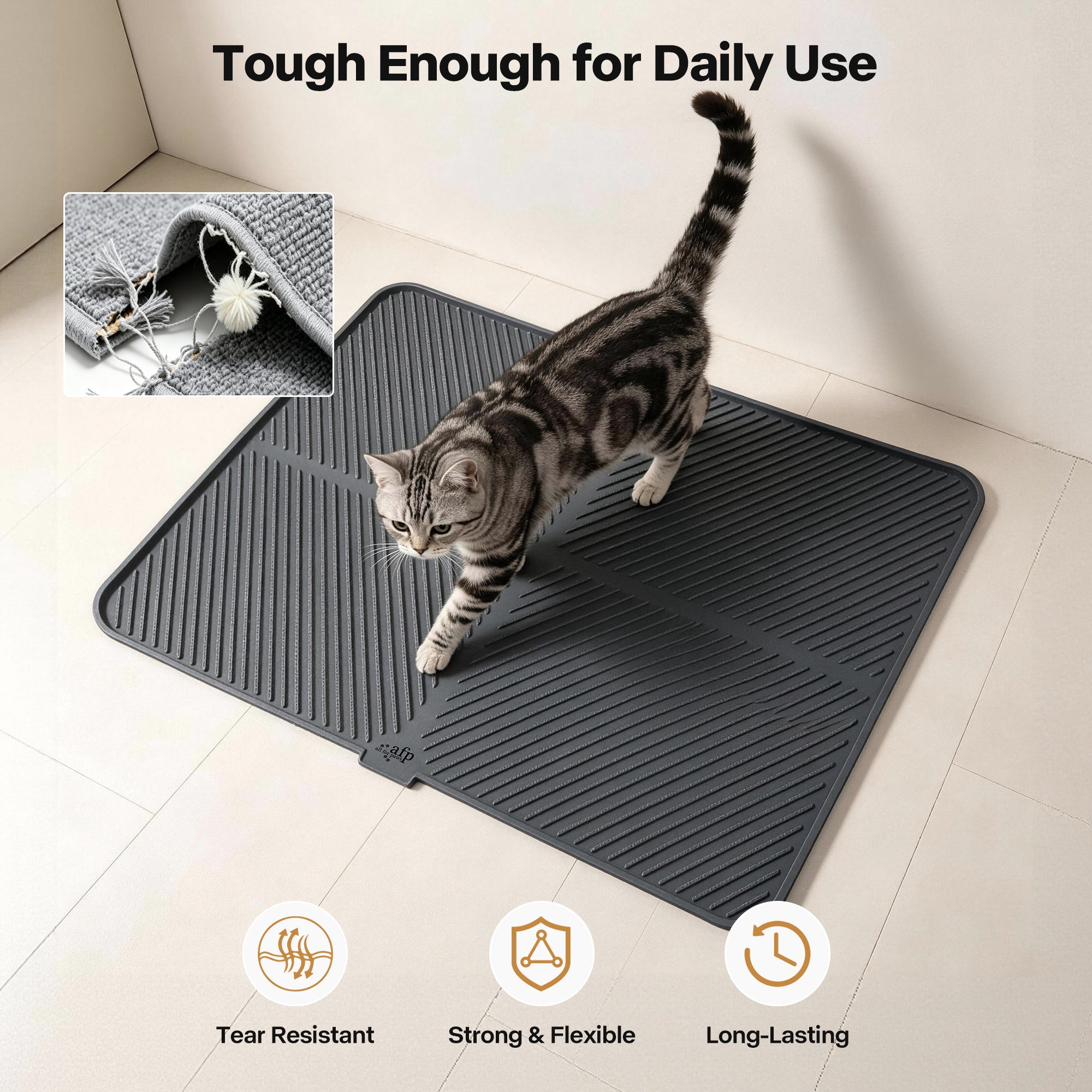 Allforpaws Go Fresh Clean Paw Silicone Cat Litter Mat, Medium Size, Non-Slip Washable Litter Trapping Mat
