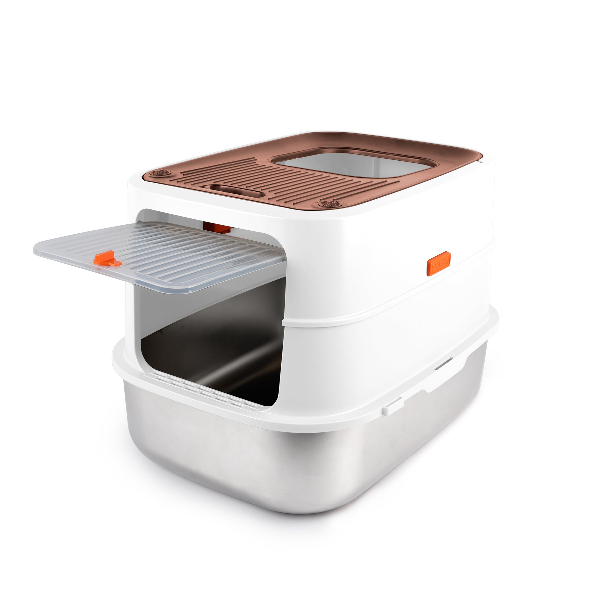 Go Fresh - Cat Litter Box - 2 Entries Hooded Cat Litter Box With Stainless Steel Base