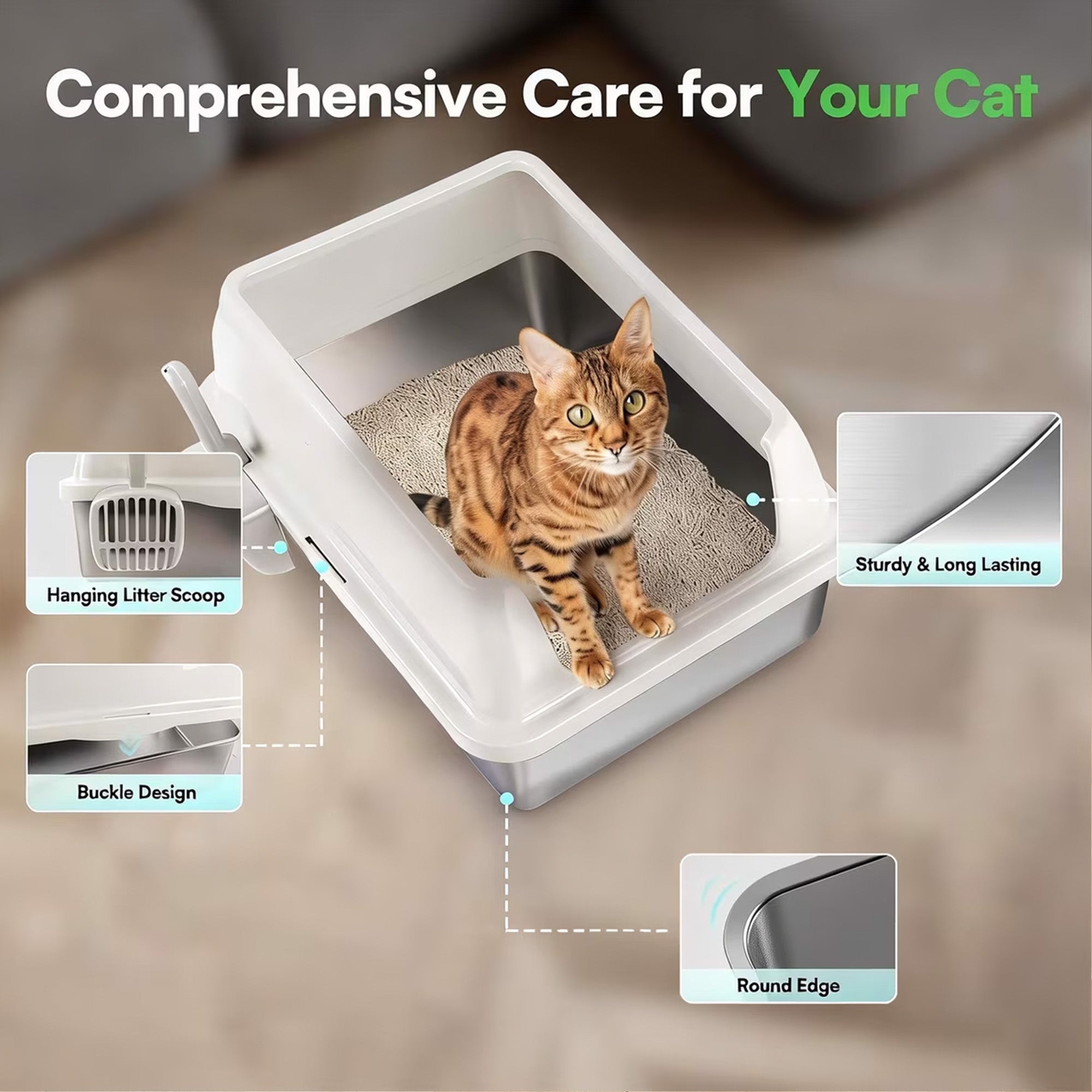 Go Fresh - Cat Litter Box - Enclosed Stainless Steel Cat Litter Box