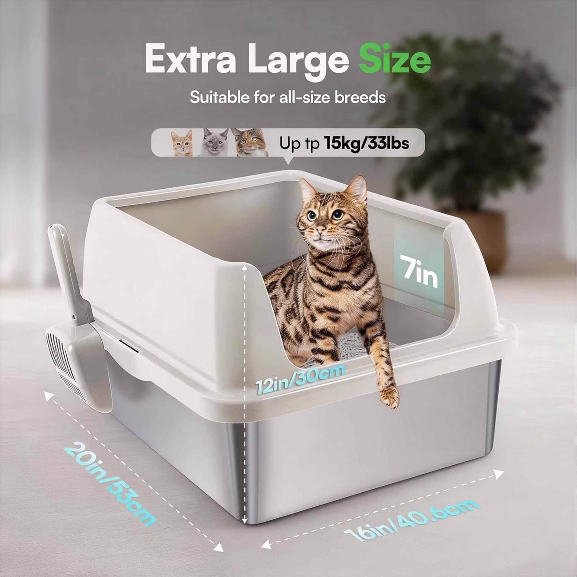 Go Fresh - Cat Litter Box - Enclosed Stainless Steel Cat Litter Box