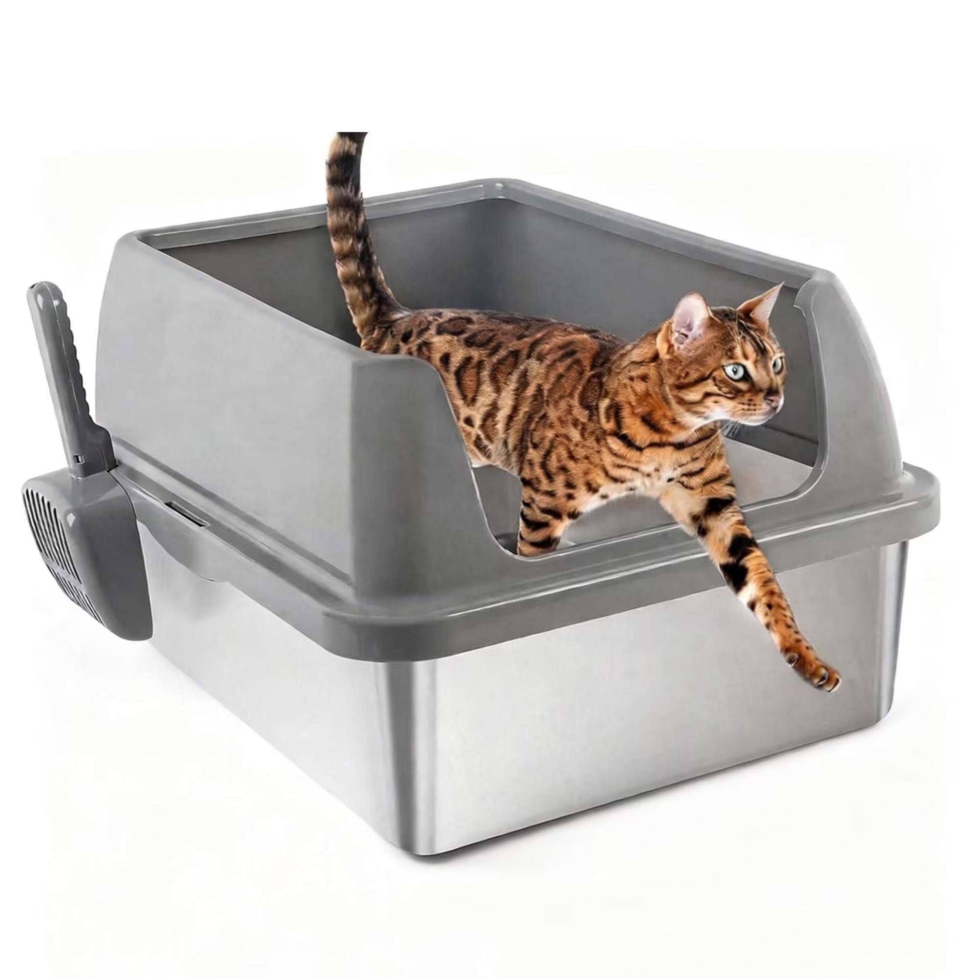 Go Fresh - Cat Litter Box - Enclosed Stainless Steel Cat Litter Box