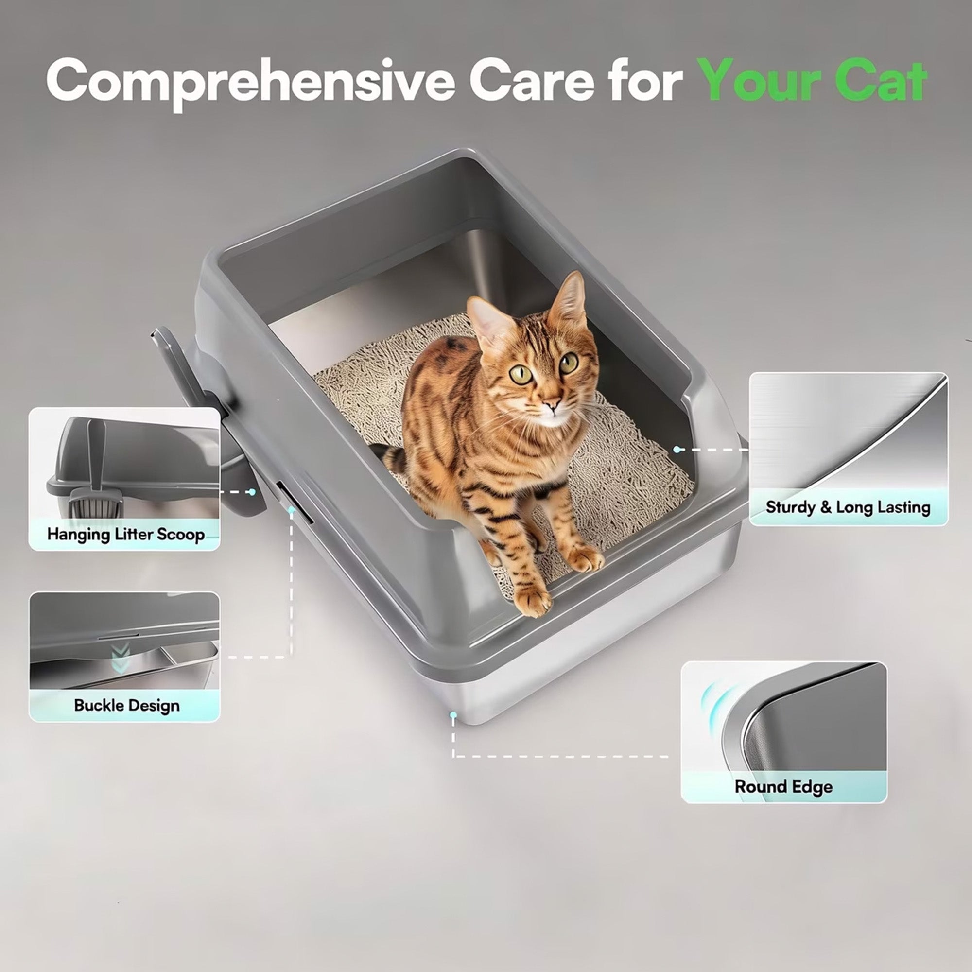 Go Fresh - Cat Litter Box - Enclosed Stainless Steel Cat Litter Box
