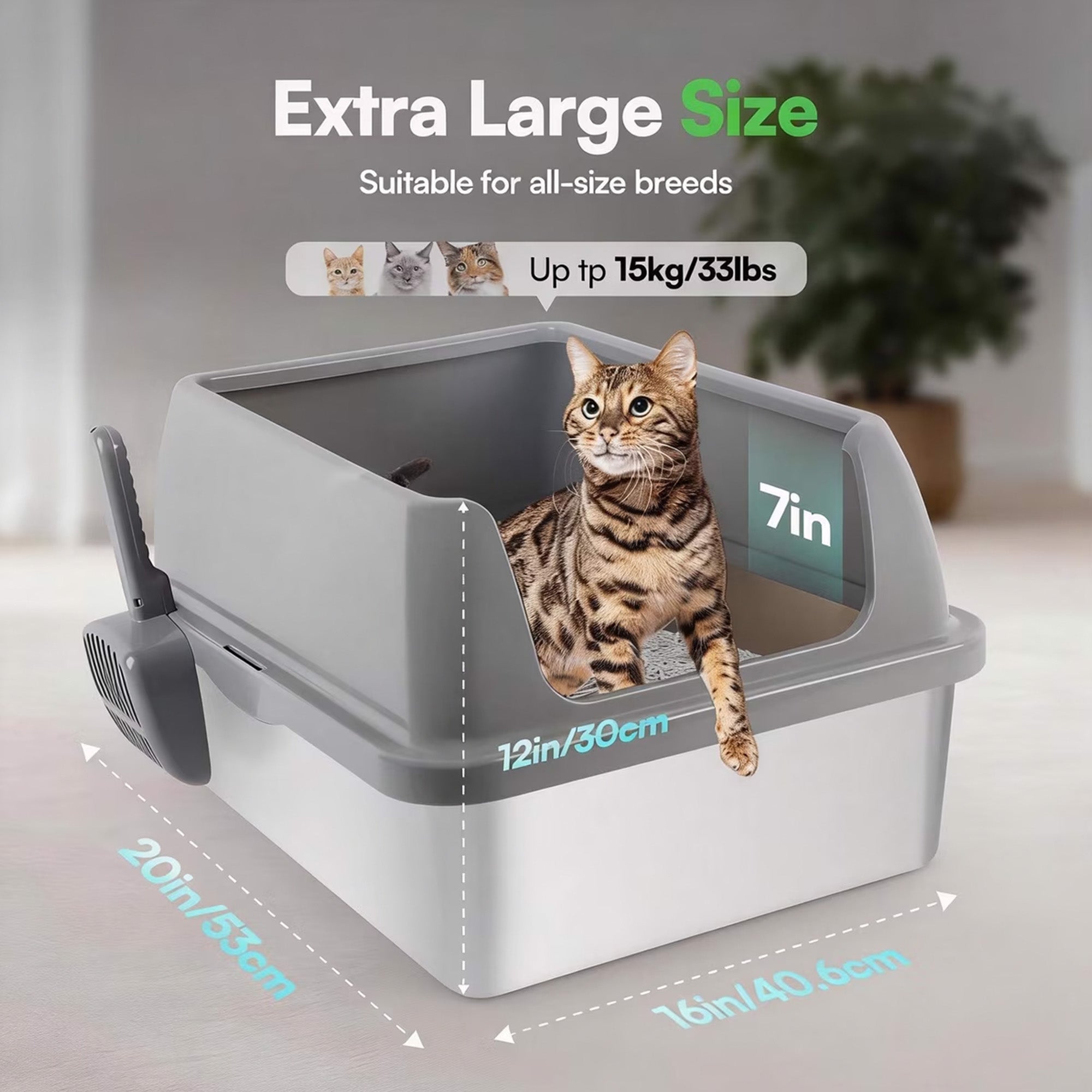 Go Fresh - Cat Litter Box - Enclosed Stainless Steel Cat Litter Box