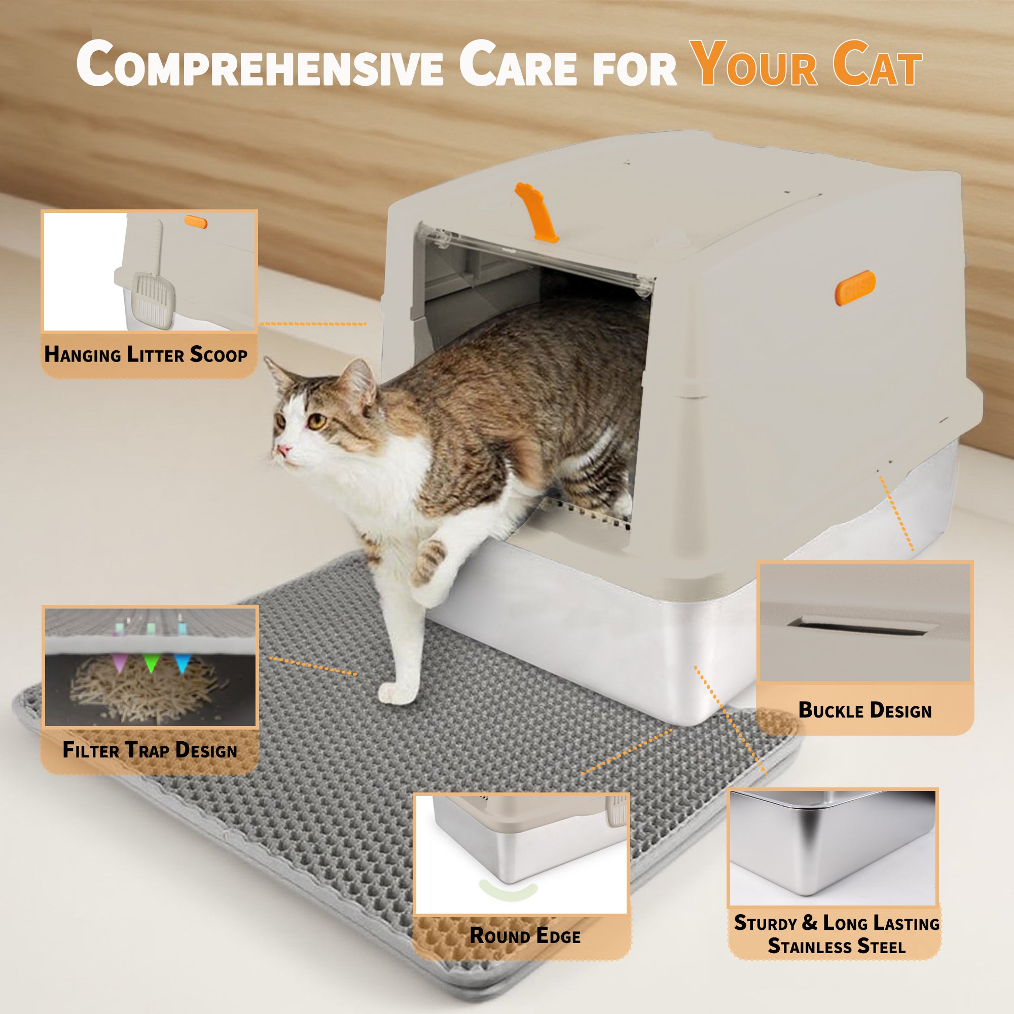 Go Fresh - Cat Litter Box Hooded Stainless Steel Base