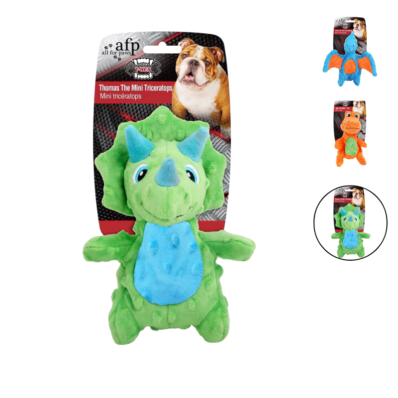 My T-Rex - Squeaky Dog Toys - Thomas The Mini Triceratops Plush Dog Toy with Crinkle Paper - S
