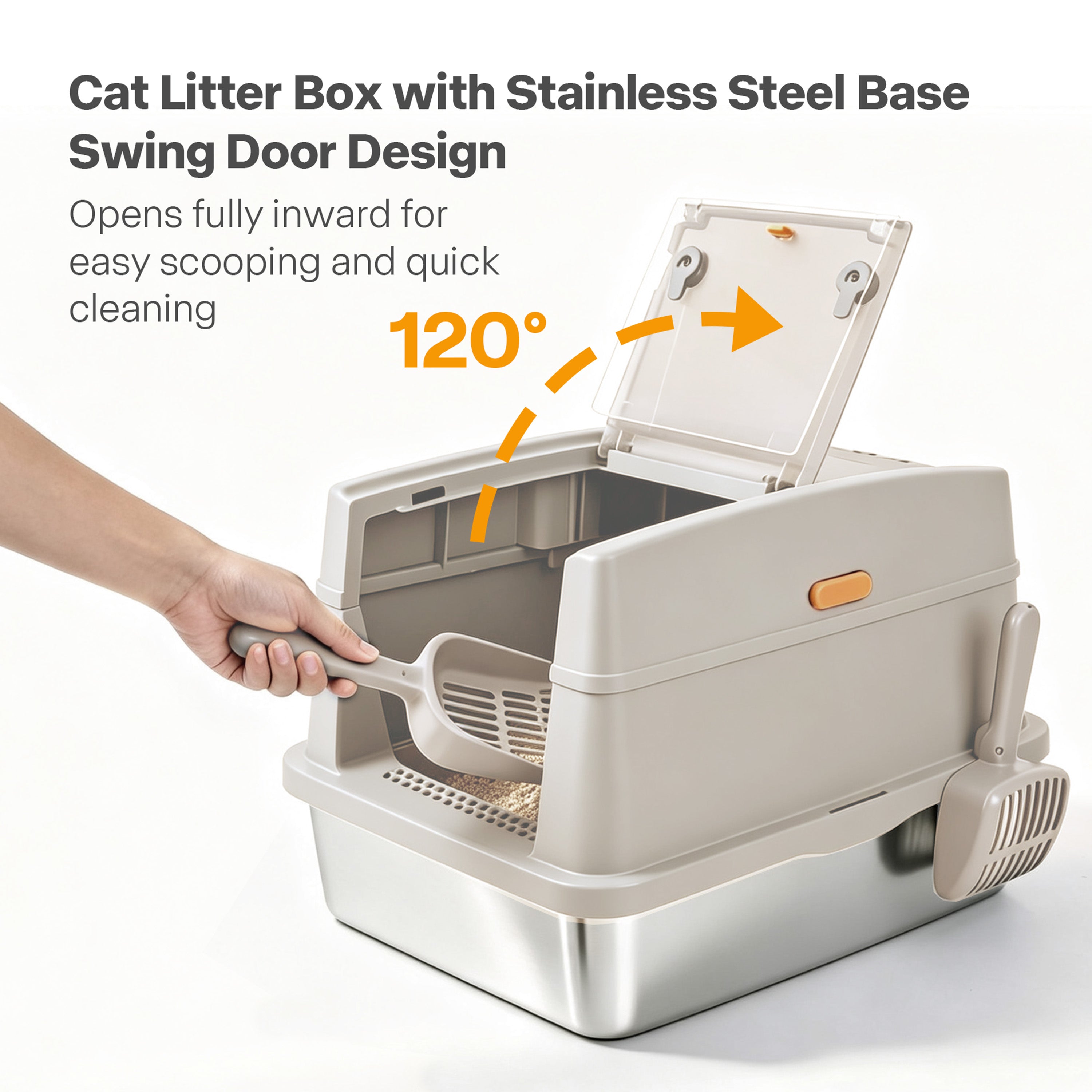 Go Fresh - Cat Litter Box Hooded Stainless Steel Base