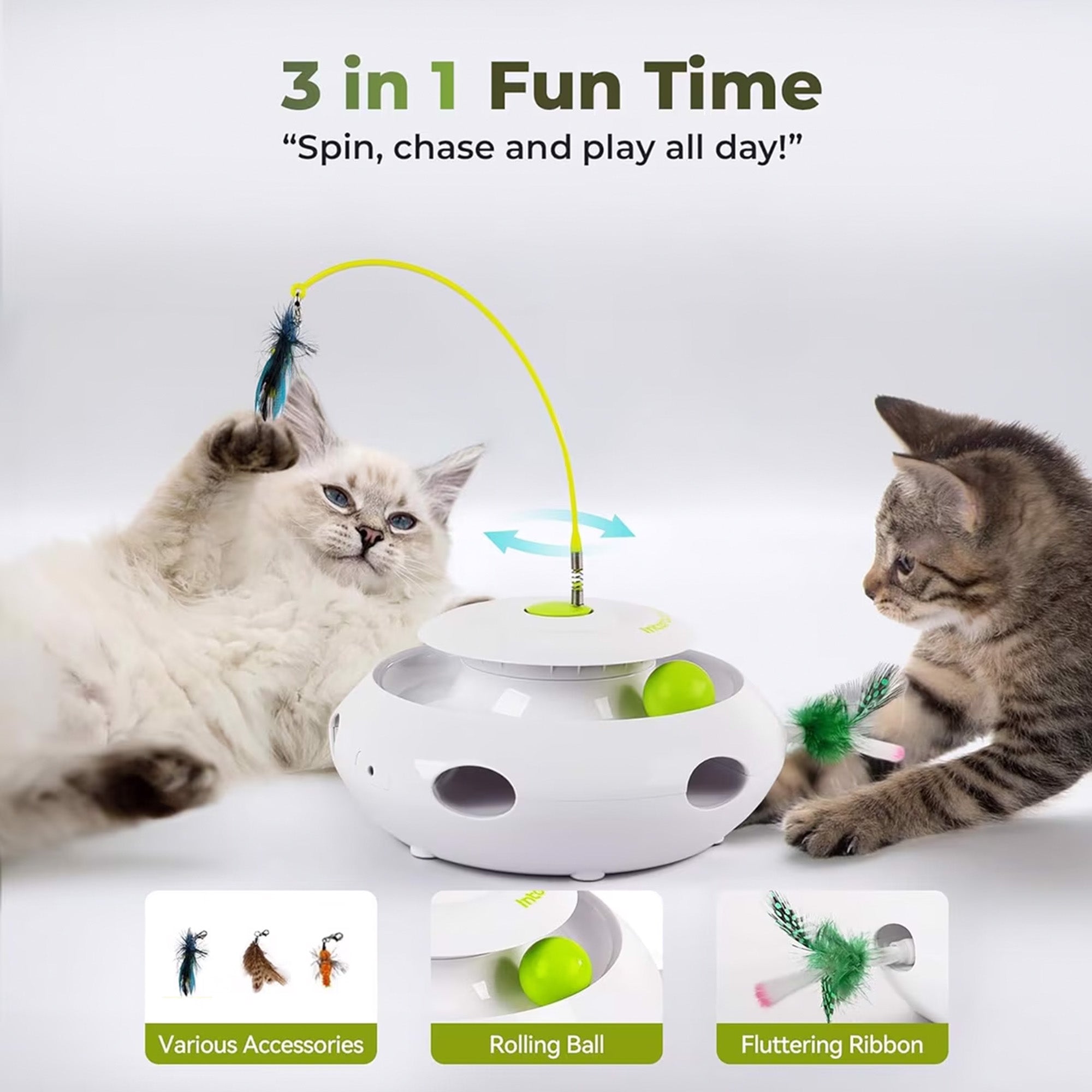 AFP 3-In-1 Interactive Cat Toy with 360° Rotating Bug