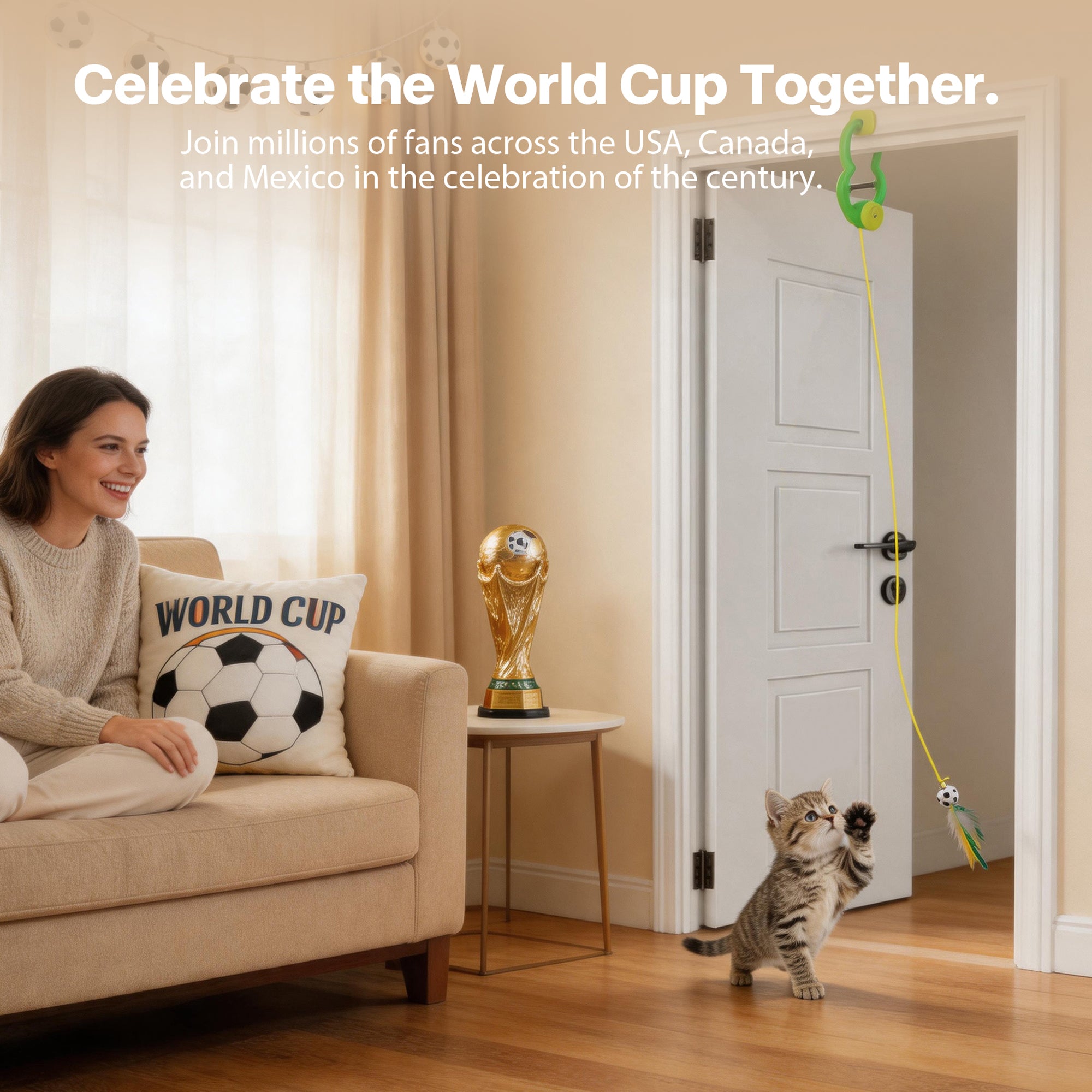 Official FIFA World Cup 2026 Edition Door Hanging Soccer Ball Cat Toy