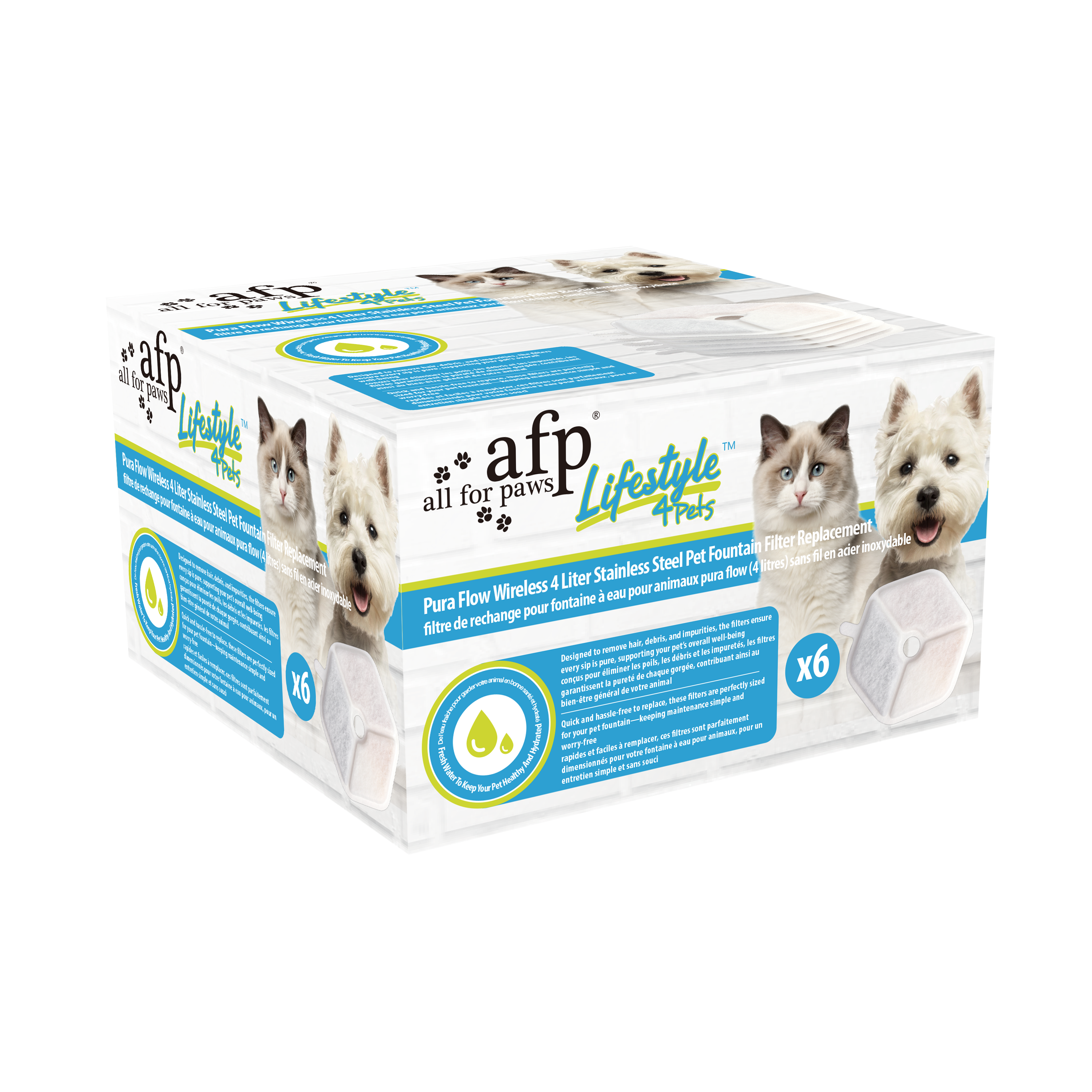 Lifestyle 4 Pets - Pura Flow Wirelss 4 Liter Stainless Steel Pet Fountain Filter Replement-6pk