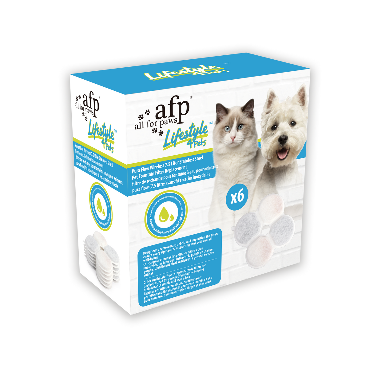 Lifestyle 4 Pets - Pure Flow Wireless 7.5 Liter Stainless Steel Pet Fountain Filter Replement -6pk