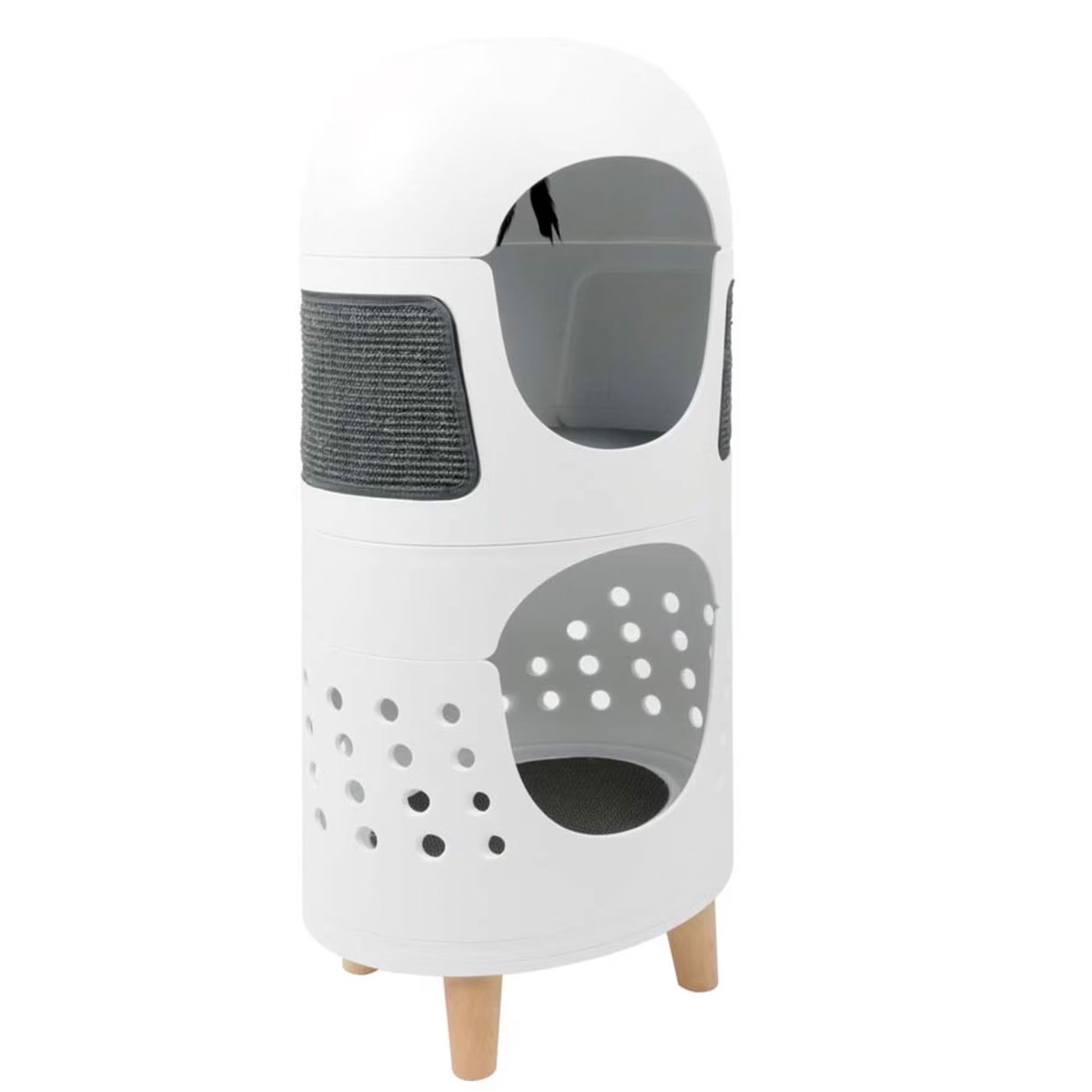 AFP 2 Storey All In One Cat Castle White | 2-Tier Enclosed Cat House with Built-in Side Scratching Surfaces for Indoor Cats
