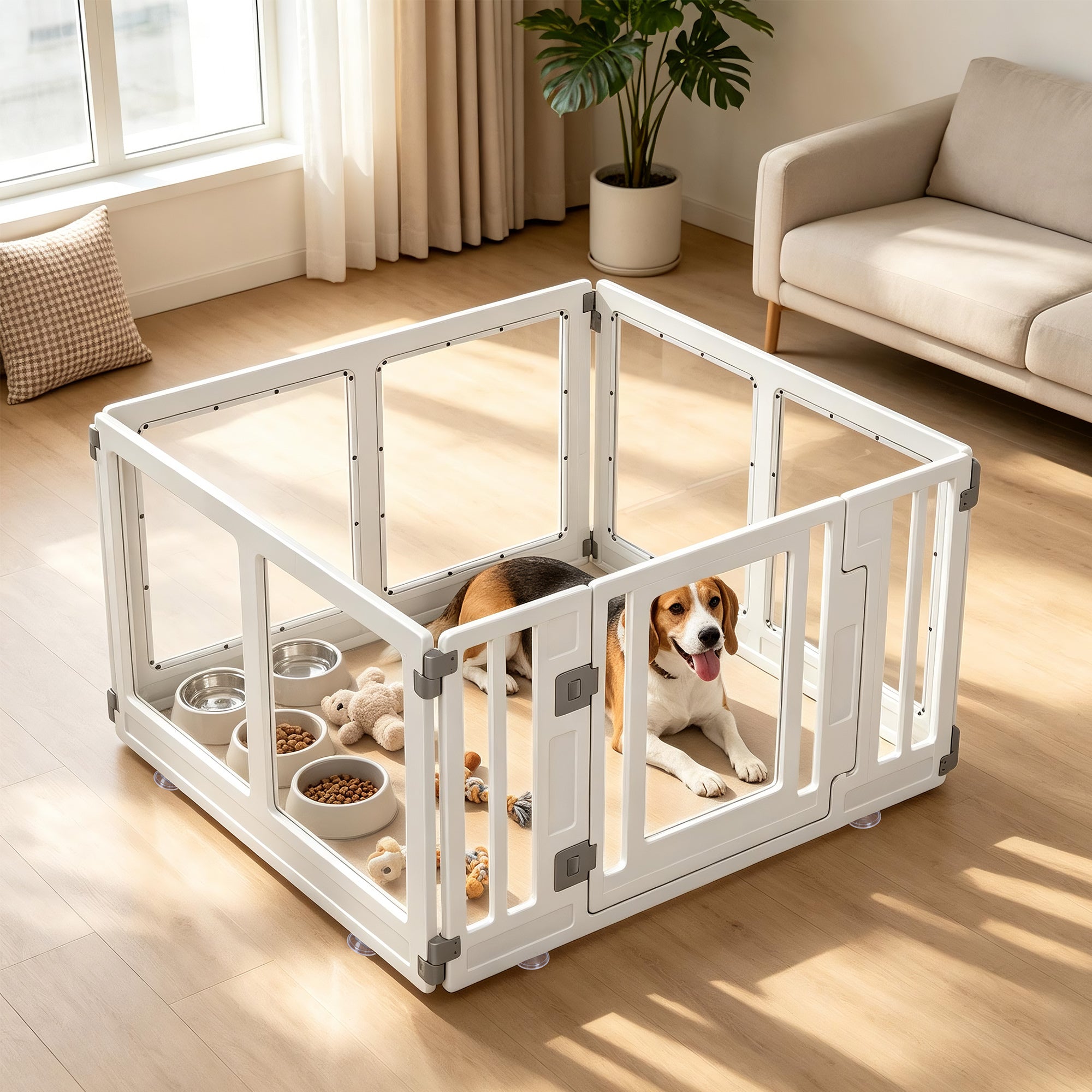 AFP 3-Size Acrylic Dog Playpen | Modular Clear Indoor Dog Exercise Pen with Lockable Door, Small to Large Pet Fence