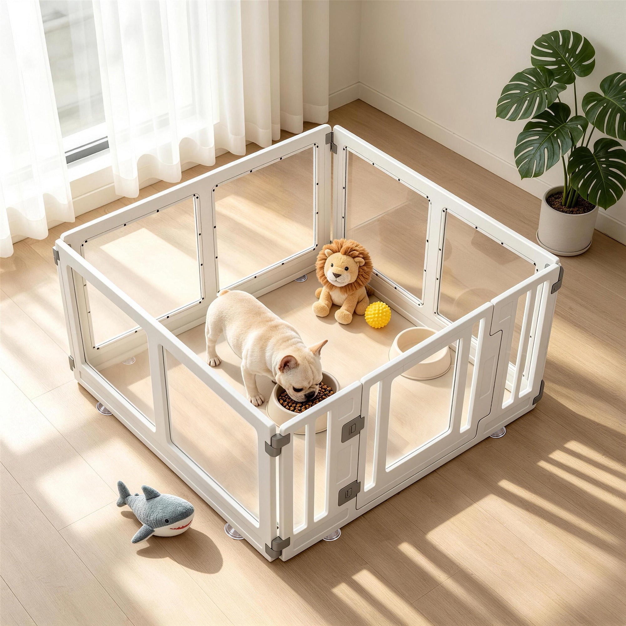 AFP 3-Size Acrylic Dog Playpen | Modular Clear Indoor Dog Exercise Pen with Lockable Door, Small to Large Pet Fence