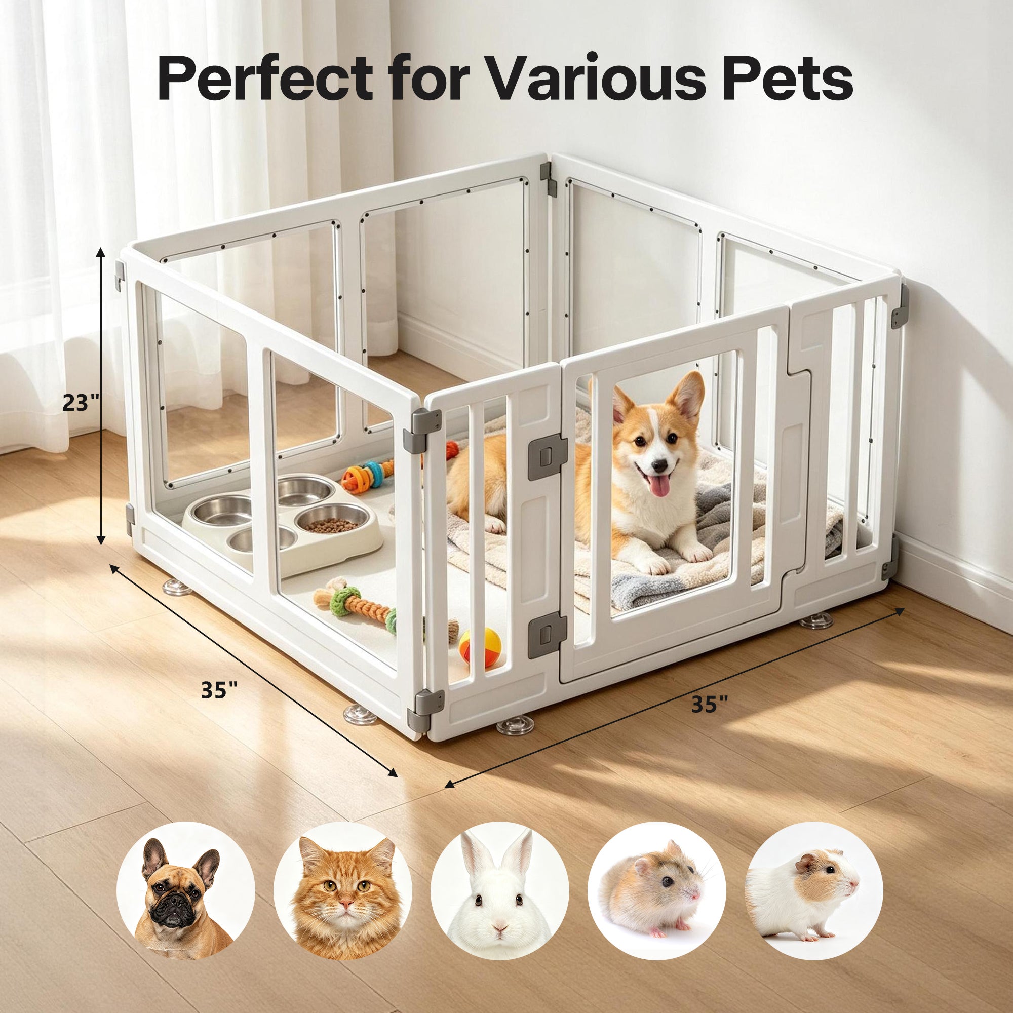 AFP 3-Size Acrylic Dog Playpen | Modular Clear Indoor Dog Exercise Pen with Lockable Door, Small to Large Pet Fence