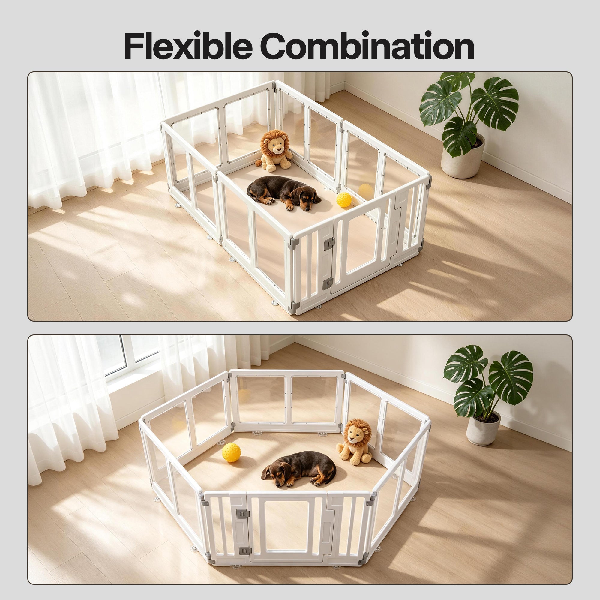 AFP 3-Size Acrylic Dog Playpen | Modular Clear Indoor Dog Exercise Pen with Lockable Door, Small to Large Pet Fence