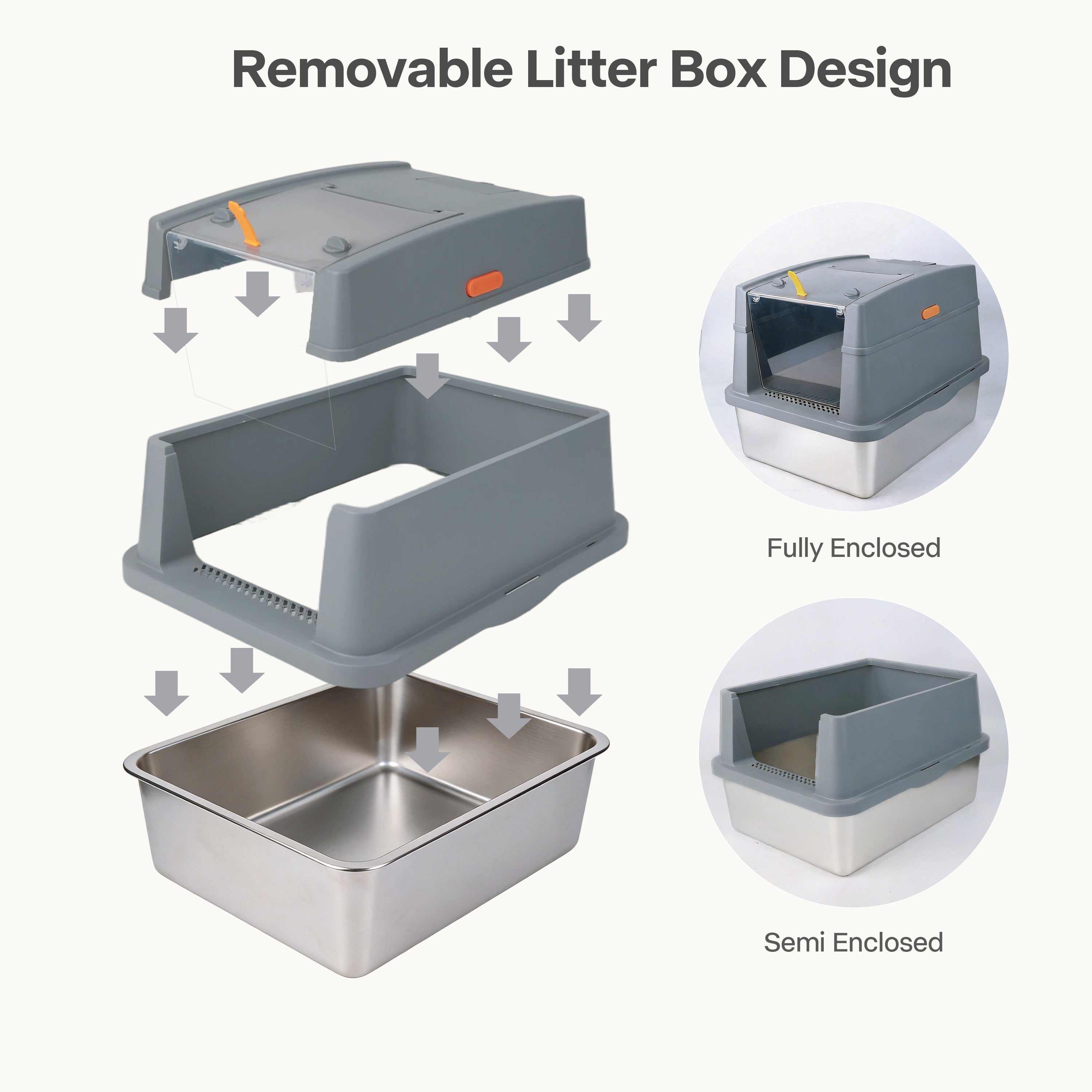 Go Fresh - Cat Litter Box Hooded Stainless Steel Base