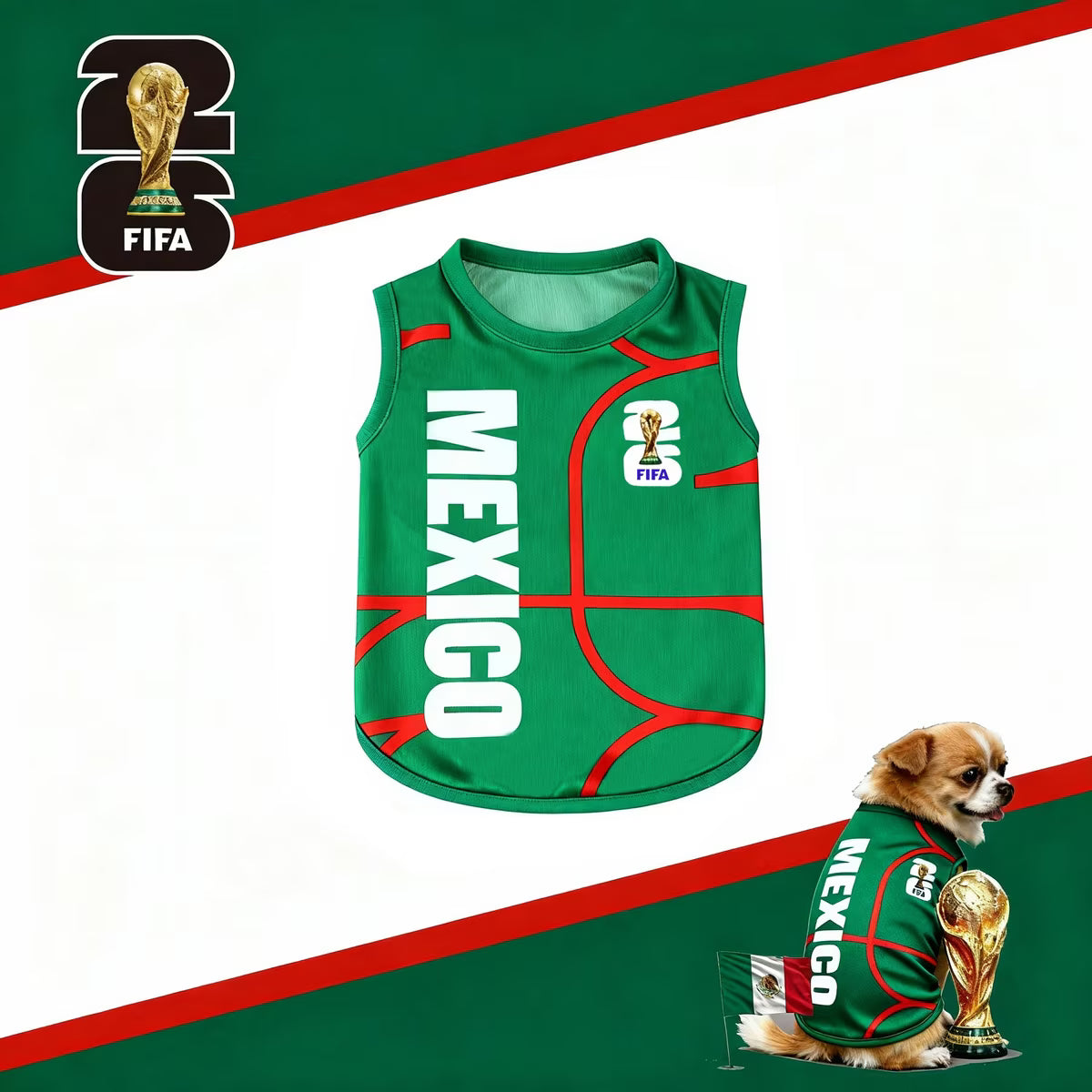 Official FIFA World Cup 2026 Edition - Dog Apparel,Green,MEXICO