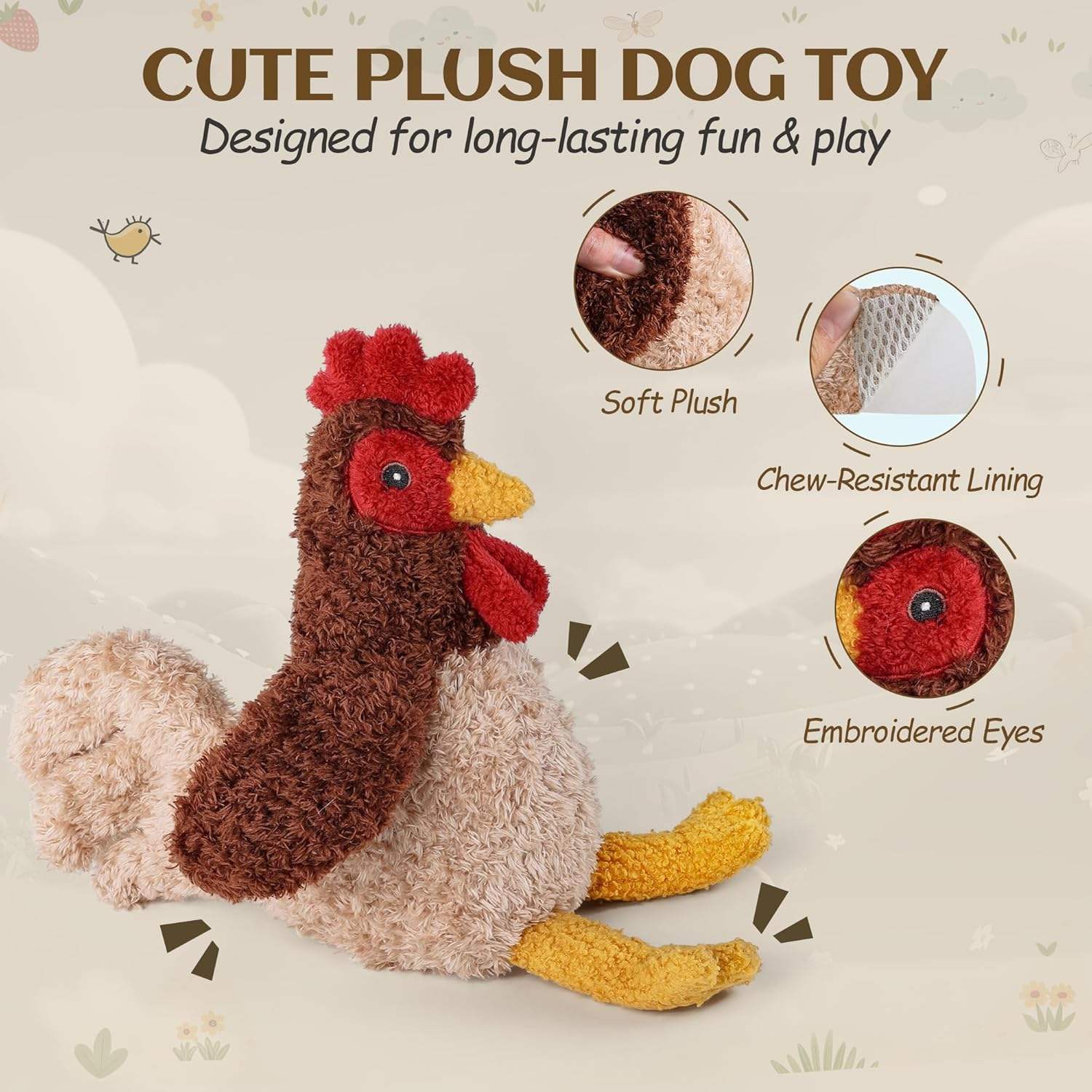Titan Gnaw Squeaky Plush Dog Toy, Durable Chew Toy for Solo & Interactive Play