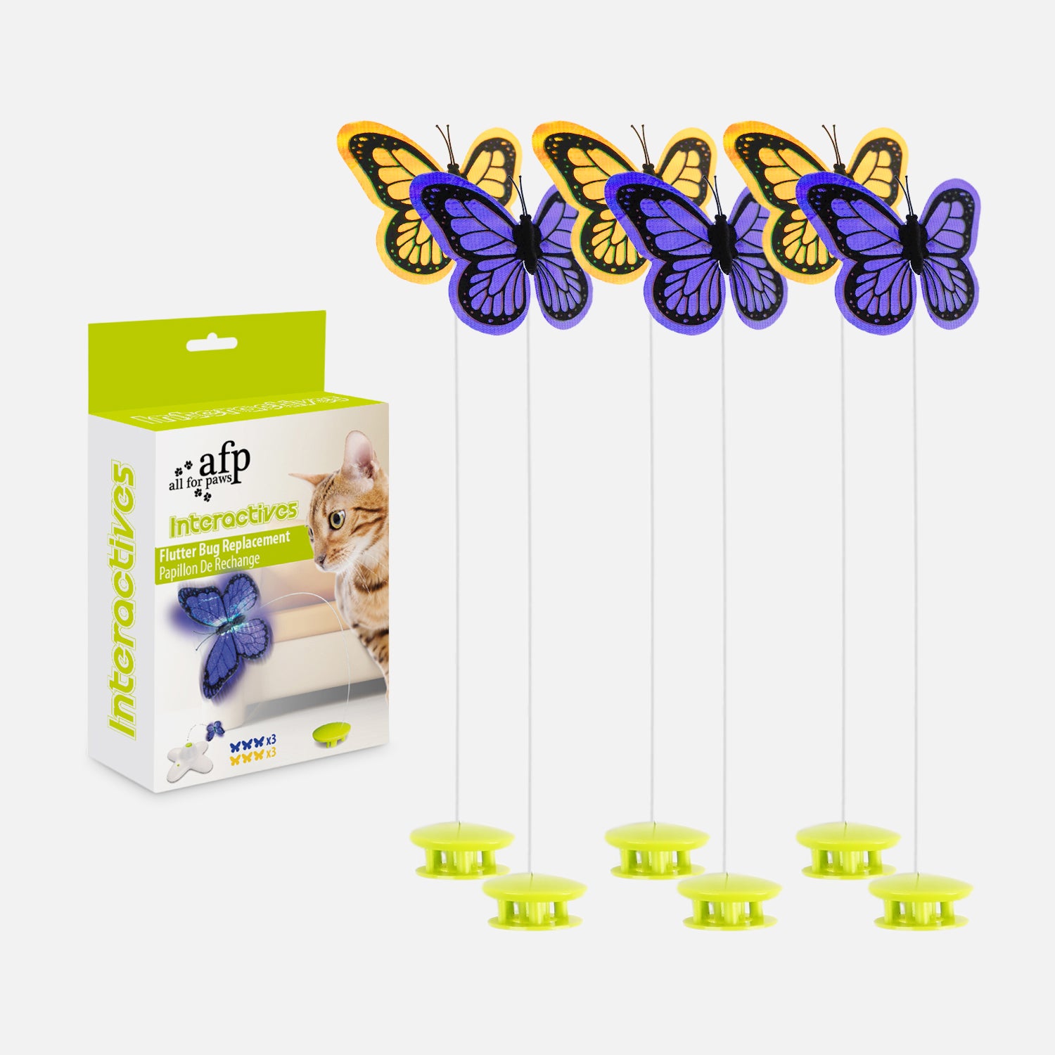 AFP-Allforpaws Automatic Flutter Butterfly Cat Toy with 2 Replacement Bugs