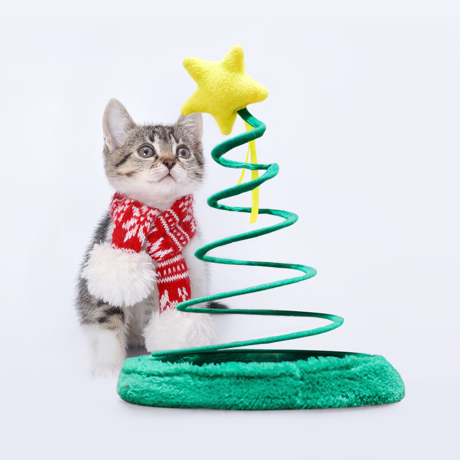 AFP-Allforpaws Christmas Tree  Cat Plush Spin Toy with Spiral Spring Plates