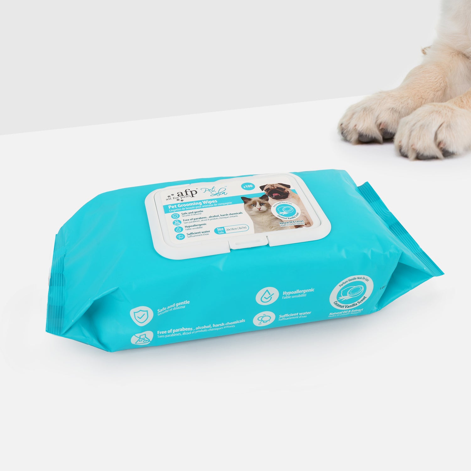 AFP-Allforpaws Coconut Oil Vanilla Extract Fragrance Free Alcohol-Free Pet Cleaning Wipes