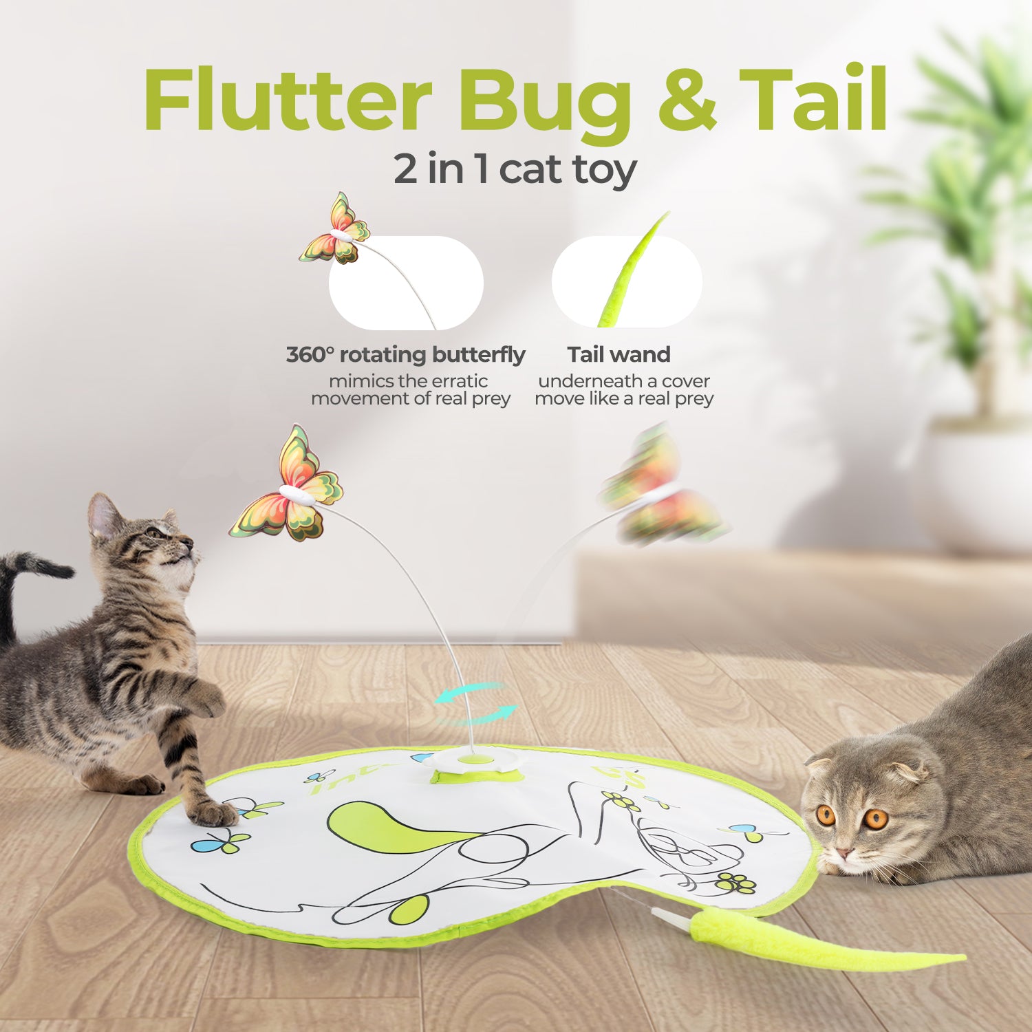 AFP-Allforpaws Interactive Flutter Bug Cat Toy with Motion-activated Hide-N-Seek